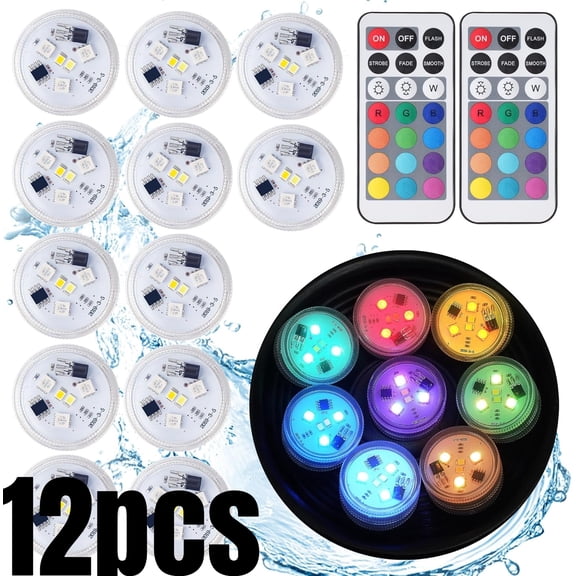 Diving LED Lights with Remote Control, 6 Mini RGBW Swimming Pool Lights, Waterproof Pond Tea Lights, Underwater Lights, Suitable for Vases, Fish Tanks, Hot Tubs, Parties, Weddings, Halloween