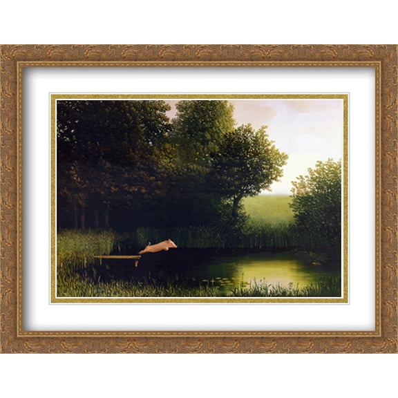 Diving Pig 2x Matted 32x24 Large Gold Ornate Framed Art Print by Michael Sowa