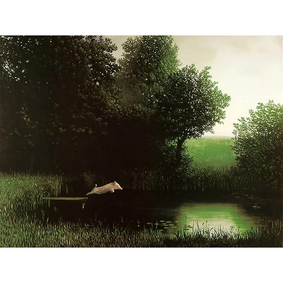 Diving Pig Michael Sowa Dock Flying Pig Animals Funny Poster Canvas Print Wall Art Modern Classroom Kitchen Bedroom Room Aesthetics Decoration Boys Women Gift Unframed and Framed (16x24inch-Framed)