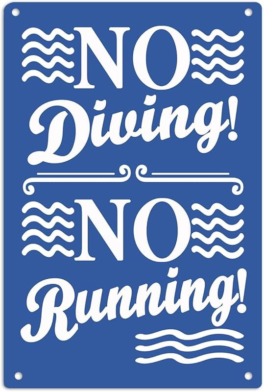 No Diving Pool Signs for Outside, Funny No Running Pool Rules Signs ...