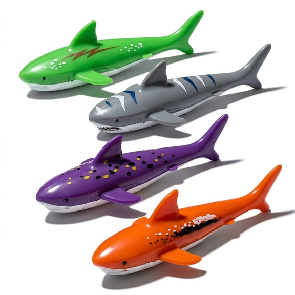 4 Pack Underwater Diving Toys Set, Colorful Shark Pool Torpedo Toys | Swimming Throwing Torpedo Bandits Small Water Rockets Training Dive Toys for Learning to Swim