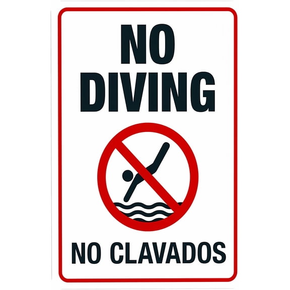 No Diving Sign, Bilingual English Spanish Warning Sign, Pool Security Metal Sign - 8"x12" Custom Caution Decor for Home Business Outdoor Indoor Road Yard Garage Street Wall