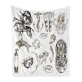 thumbnail image 1 of Diving Soft Flannel Fleece Throw Blanket, Life of Aquaticmed Marine Mermaid Snorkeling Octopus Sketchy Design, Cozy Plush for Indoor and Outdoor Use, 50" x 60", Olive Green White, by Ambesonne, 1 of 5