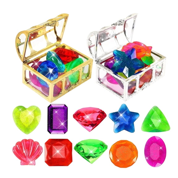 Diving To-ys Inflatable Pool To-ys with Beach Essentials for Water Wave Pool Diving Game Treasure Chest Sinking Gemstone Treasures Training Sets，Colored