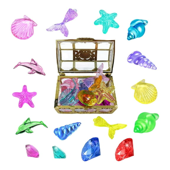 Diving Treasure HuntToy Set, Underwater Treasure Hunting Game with 16 Acrylic Gemstones & Treasure Chest, Pool & Bath Time Fun forKids