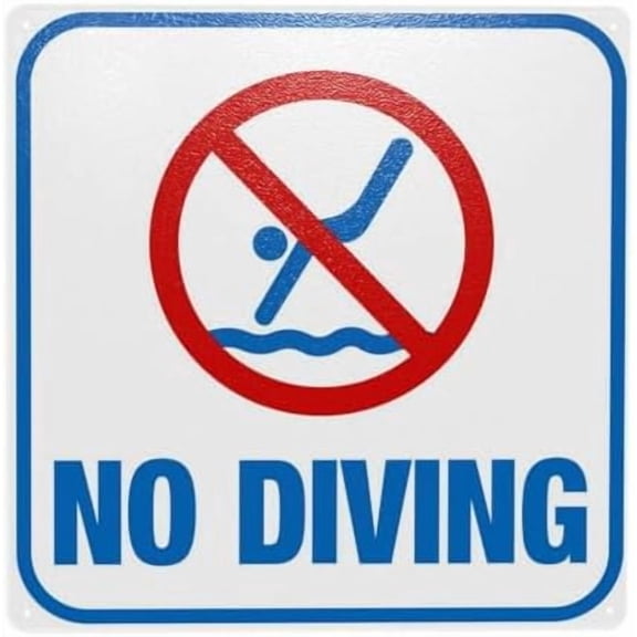 No Diving Warning Sign, Pool Rules Security Metal Signs for Home Business Outdoor Indoor Road Yard Garage Street Wall Safety Caution Custom Decor 12 x 12 Inch