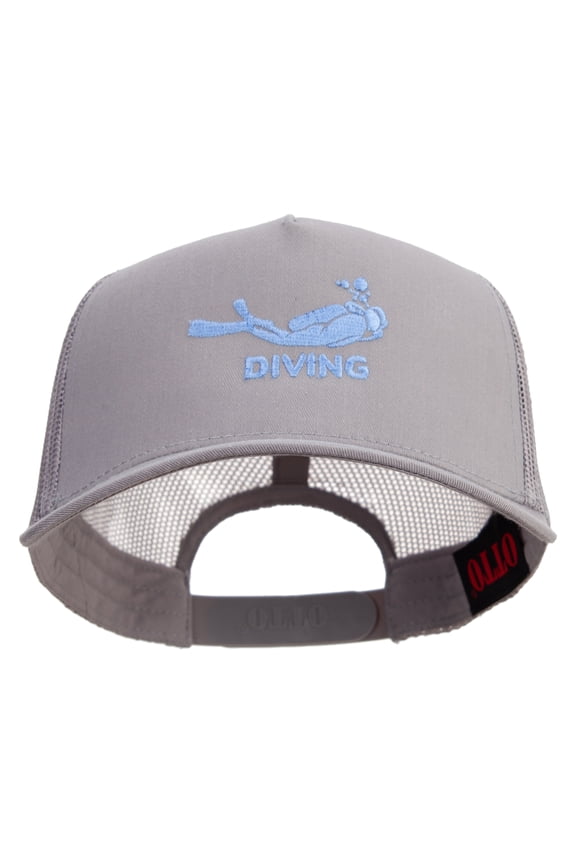 Diving in the Sea Logo Embroidered Twill 5 panel Mesh Back Cap - Grey OSFM