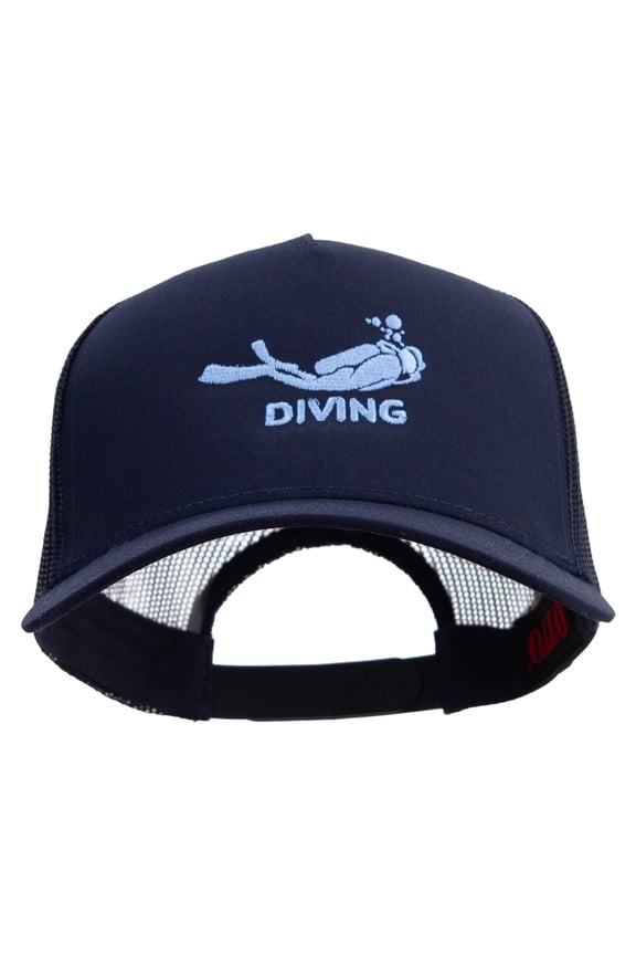 Diving in the Sea Logo Embroidered Twill 5 panel Mesh Back Cap - Navy OSFM