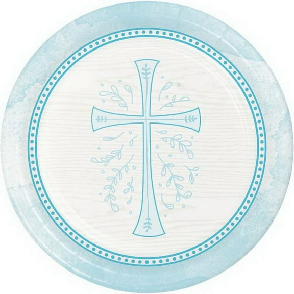 Divinity Blue Cross 8 Ct 9" Lunch Plates Baptism Confirmation Communion Christening