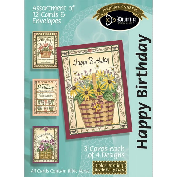 Flower Baskets, Birthday Cards, Box Of 12