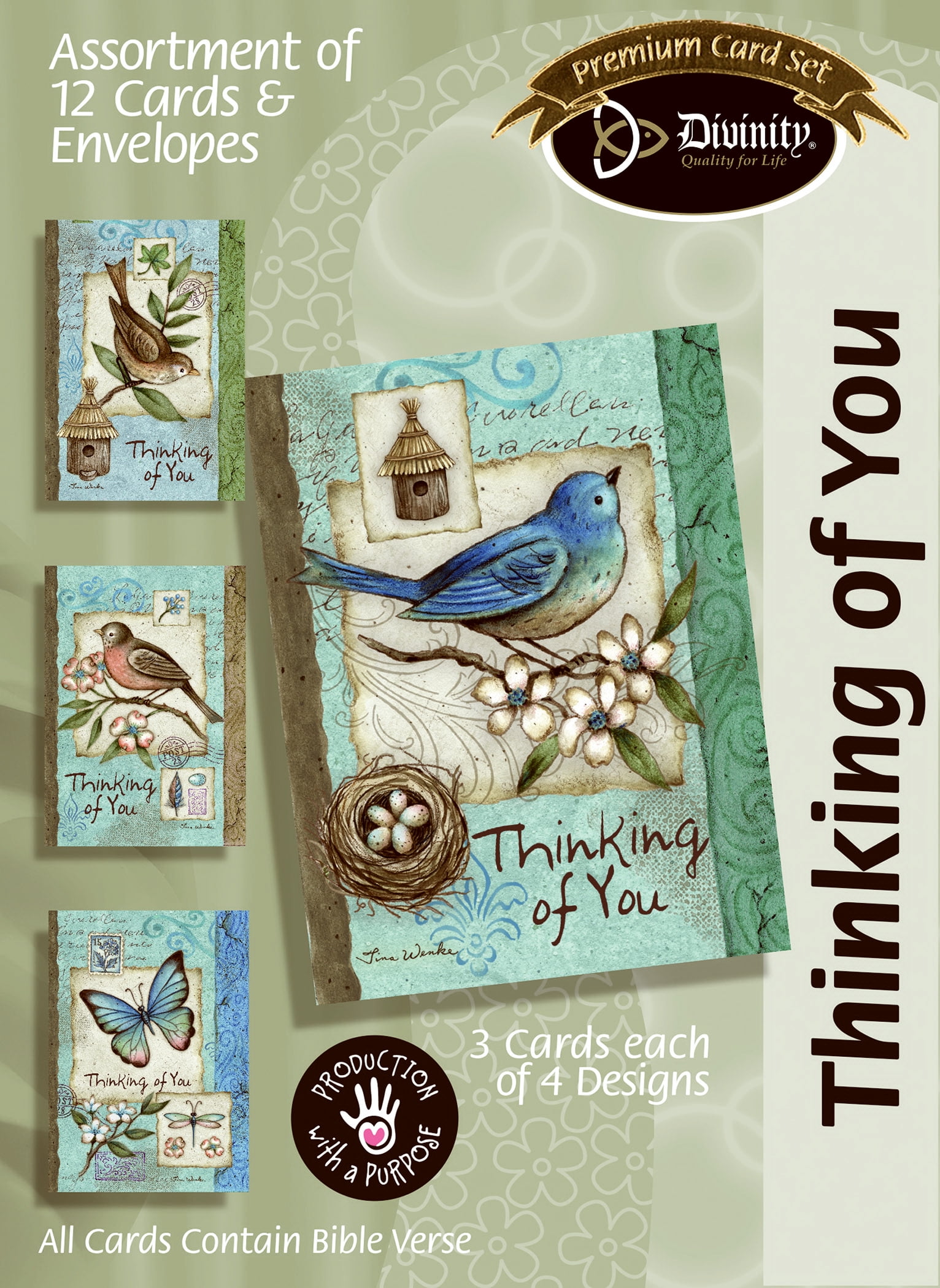Divinity Boutique Boxed Cards Thinking Of You Blue Birds