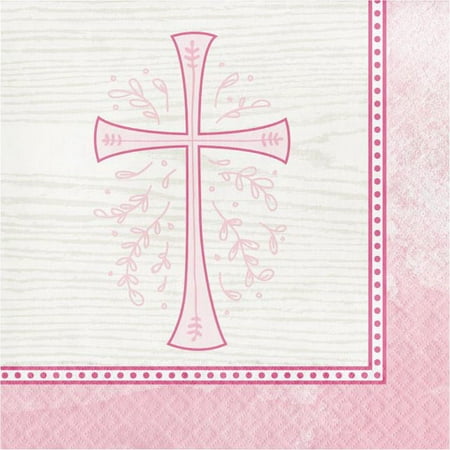 Divinity Pink Cross 16 Ct Lunch Napkins Baptism Confirmation Communion Christening