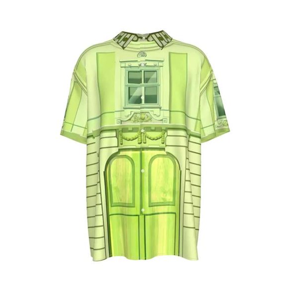 Divino Architectural Motif Short Sleeve Button Shirts, Green - Extra Large