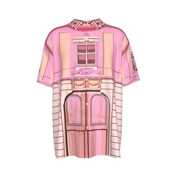 Divino Architectural Motif Short Sleeve Button Shirts, Pink - Medium