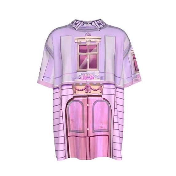 Divino Architectural Motif Short Sleeve Button Shirts, Purple - 5XL