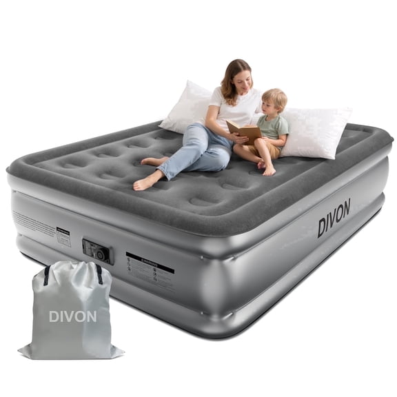 Divon Full Air Mattress with Built-In Pump, 18-Inch Elevated Inflatable Air Bed, Quick Inflation and Deflation, Portable Blow-Up Bed for Guests, Home and Travel, Gray
