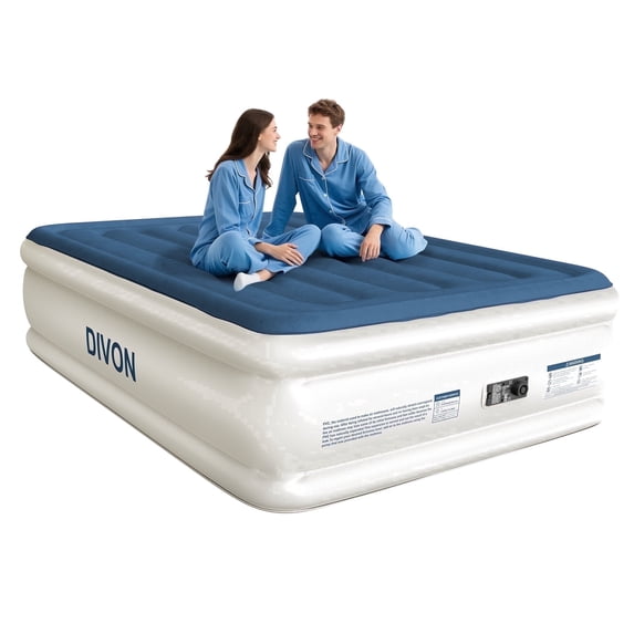 Divon Full Air Mattress with Built-In Pump, 18-inch Elevated Inflatable Airbed, Portable Blow Up Bed for Guests, Game Night Sleepovers, Blue