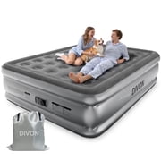Divon Queen Air Mattress with Built-In Pump, 18-inch Elevated Inflatable Airbed, Portable Blow Up Bed for Guests, Game Night Sleepovers, Gray