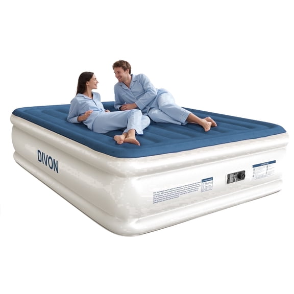 Divon Queen Air Mattress with Built-In Pump, 18-Inch Elevated Inflatable Air Bed, Quick Inflation and Deflation, Portable Blow-Up Bed for Guests, Home and Travel, Blue