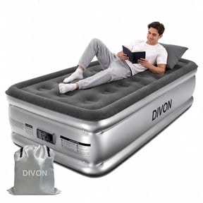 Divon Twin Air Mattress with Built-In Pump, 18-Inch Elevated Inflatable Air Bed, Quick Inflation and Deflation, Portable Blow-Up Bed for Guests, Home and Travel, Gray