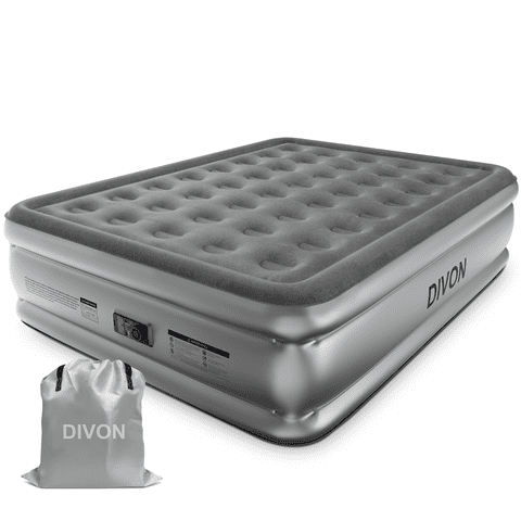 Divon Queen Air Mattress, 18" Raised Air Bed with Built-In Pump, Quick Inflation & Deflation, Portable Guest Bed for Home & Travel, Gray