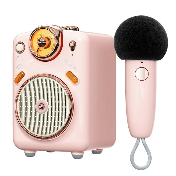 Divoom Wireless Bluetooth Karaoke Speaker with Microphone, Voice Change, FM Radio, 10W, Pink