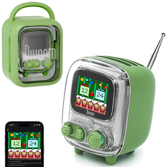 Divoom Tivoo-2 Portable Bluetooth Speaker with FM Radio, Pixelart Retro Mini Wireless Speaker, Vintage Green