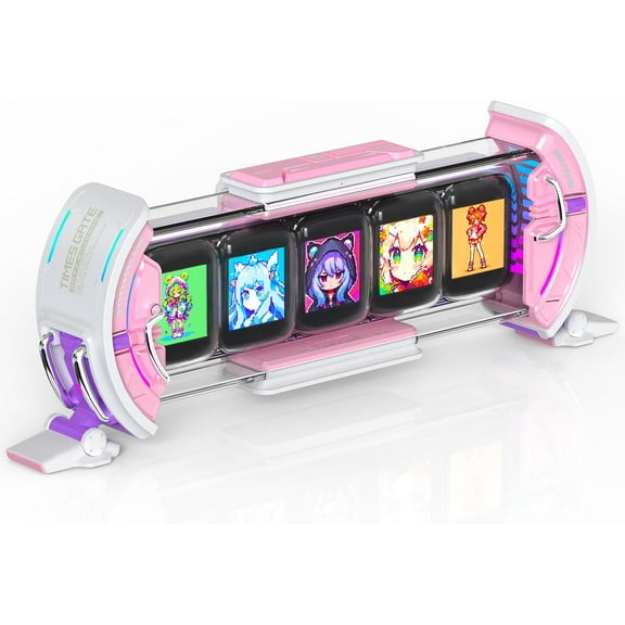 Divoom Times Gate - Cyberpunk Gaming Setup Digital Alarm Clock, Smart APP, WiFi Connect, RGB LED Display, Personalized Financial & Bitcoin Dashboard, Pixel Art for Gaming Room & Office Decor, Silver