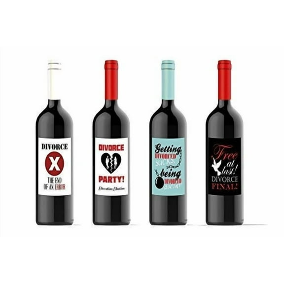 Divorce Party Wine Bottle Labels Celebration Custom Set Of 4 Labels 4.25" X 5.5"