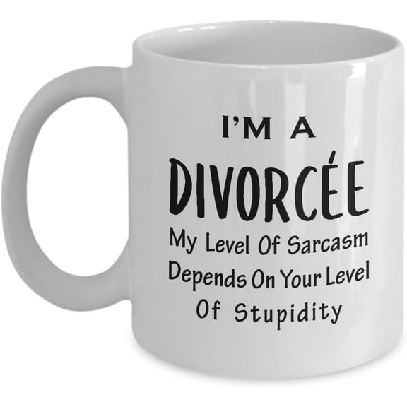 Divorced Coffee Mug Tea Cup - 11oz Novelty - Funny Cute Gag Gifts Idea - Divorcee Sarcasm Depends - Failed Marriage Breakup Break Up Ex Husband Ex Wife Divorce Party Finally Single Announcement
