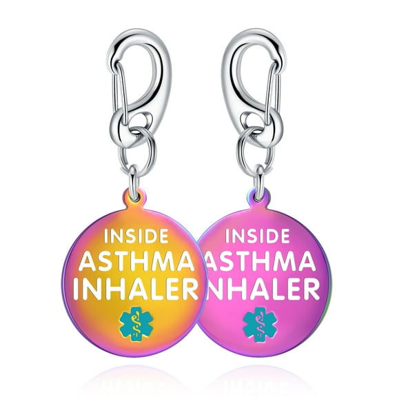 Divoti 1.25" DOUBLE-SIDED ASTHMA INHALER INSIDE Bag Tag -Quick Clip - Entirely Surgical Stainless Steel