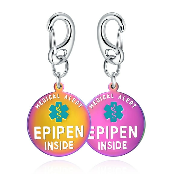 Divoti 1.25" Dual-Sided Stainless Steel Medical Alert Bag Tag - EPIPEN INSIDE / PVD Rainbow - Zipper Pull