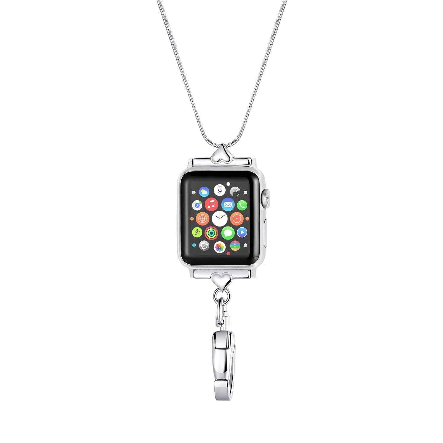Divoti Apple Watch Necklace – 30" Snake Chain - Apple Watch Necklace / Lanyard w/ Clasp for Badge & Key Ring for keys – iWatch Necklace changer for Apple Watch- 38/40 mm - Entirely Surgical Stainless