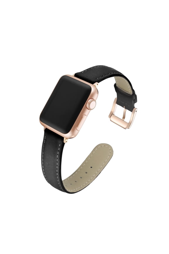 Classic Women’s Leather Strap Watch Bands Compatible with Apple Watch, Black - 45/44/42-mm.