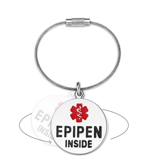 Divoti EpiPen Inside Bag Tag 1" - with Cable Loop | Pre-Engraved Stainless Steel Dual-Sided | Bold Lettering