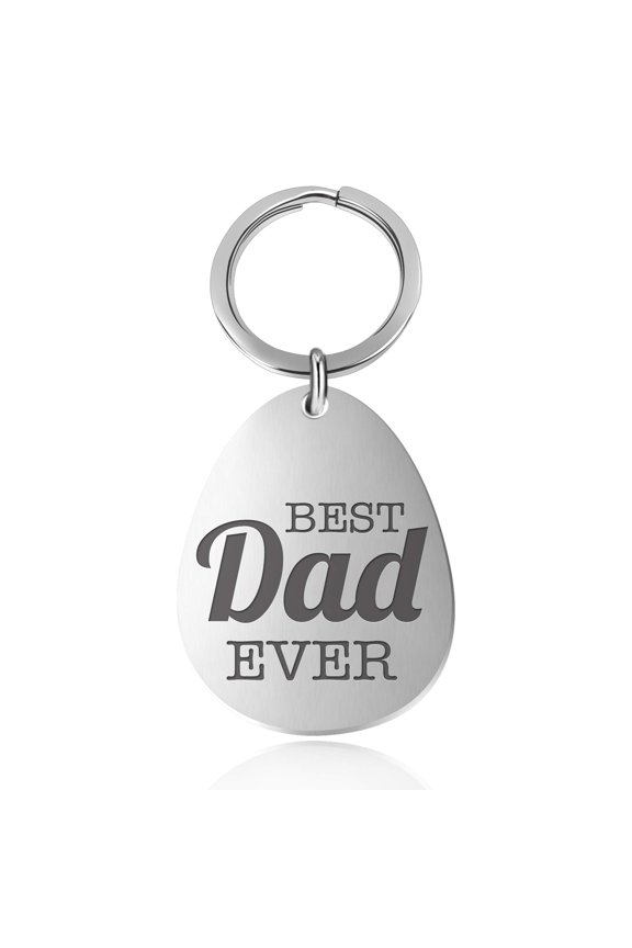 Fathers Day Gifts for Dad Best Dad Ever Surgical Stainless Steel Pendant Keychain (1.8 x 1.4")