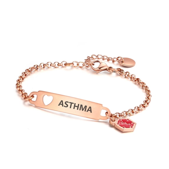 Divoti Medical Alert Bracelets for Women, Pre-Engraved Simple Rolo Chain Medical ID Bracelet — PVD Rose Gold - Asthma