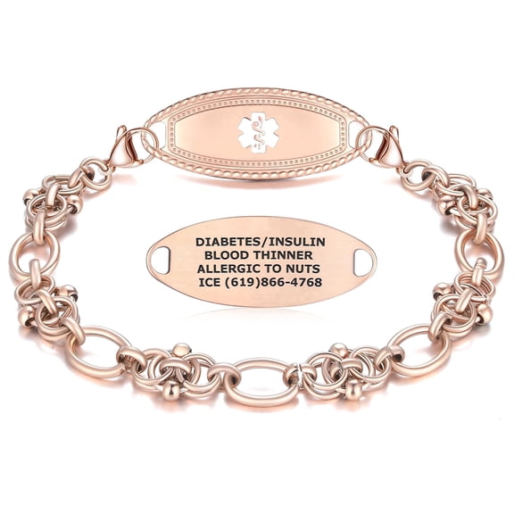 Divoti Medical Premier Alert ID Bracelets for Women | Custom Engraved Medical ID Bracelet | Hypoallergenic 304L Material, Hand-Woven Metal Chain Jewelry  White/7.25"