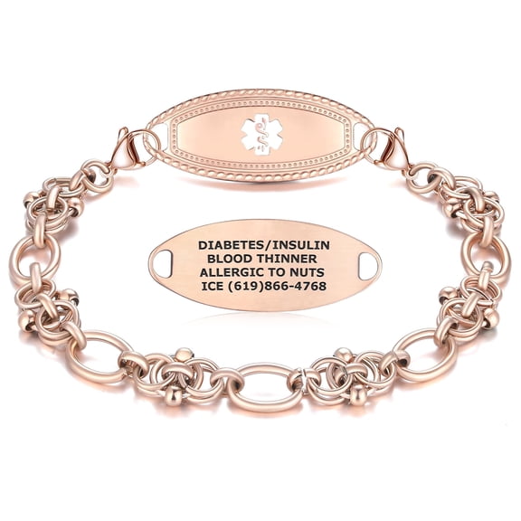 Divoti Medical Premier Alert ID Bracelets for Women | Custom Engraved Medical ID Bracelet | Hypoallergenic 304L Material, Hand-Woven Metal Chain Jewelry White/7.25"