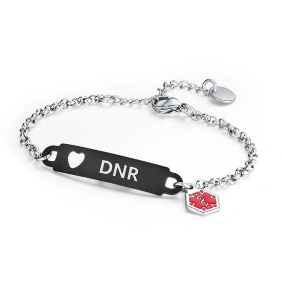 Divoti Pre-Engraved Simple Rolo Chain Medical Alert id Bracelet for Women - Stainless Steel & PVD Black - DNR
