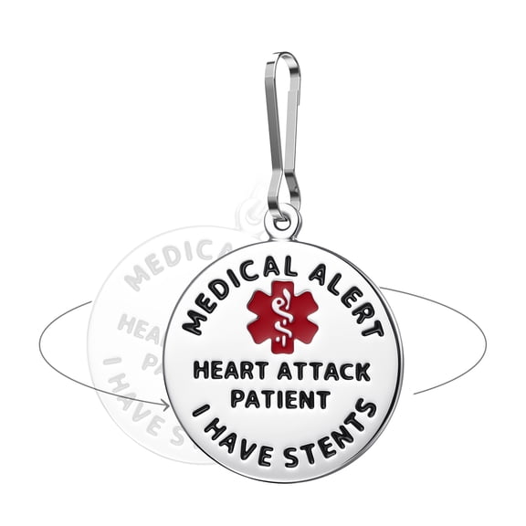 Divoti Stainless Steel Medical Alert ID Tag | Heart Attack Patient - I Have Stents | Dual-Sided Pre-Engraved Emergency Tag with Zipper Pull