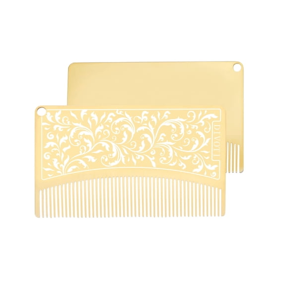 Divoti Surgical Stainless Steel Credit Card Size Wallet Comb – Compact & Durable Hair , Beard / EDC Comb - PVD Gold Filigree