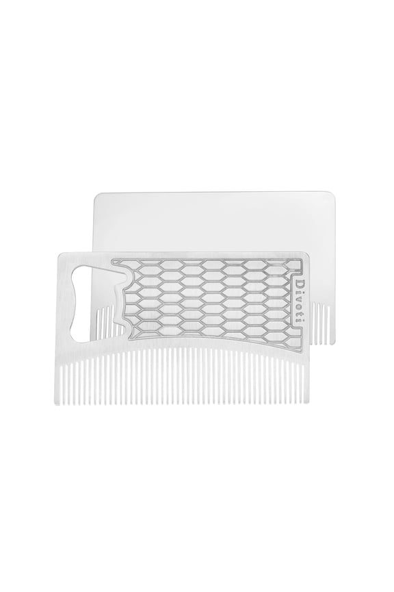 Surgical Stainless Steel Credit Card Size Wallet Comb – Compact & Durable Hair , Beard / EDC Comb w/ Bottle Opener - Mesh