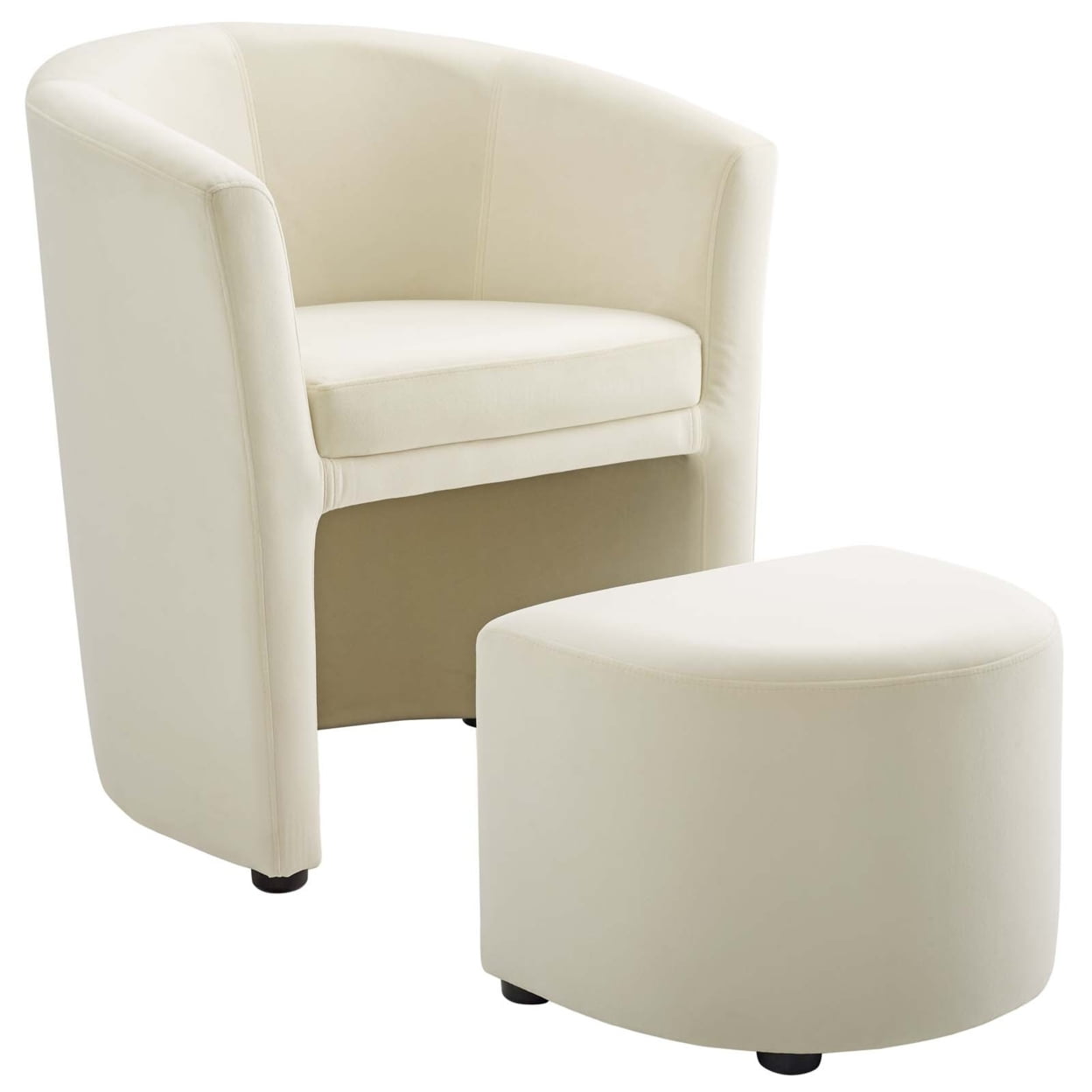 Ivory Velvet Accent Chair with Ottoman