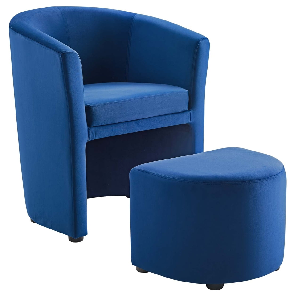 Navy Velvet Accent Chair with Tuck-Away Ottoman