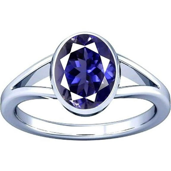 Divya Shakti 10.25-10.50 Carat Iolite Neeli Gemstone Silver Ring For Men & Women