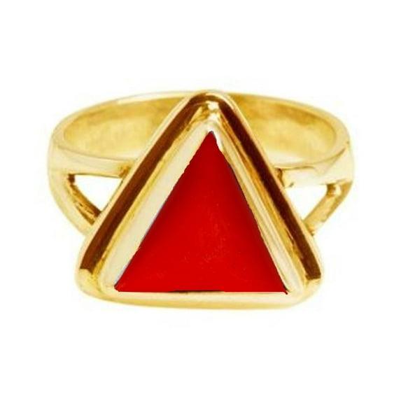 Divya Shakti 10.25-10.50 Carat Triangle Red Coral Red Moonga Gemstone Panchdhatu Ring For Men & Women