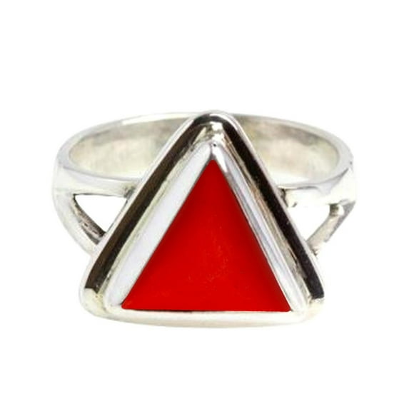 Divya Shakti 10.25-10.50 Carat Triangle Red Coral Red Moonga Gemstone Silver Ring For Men & Women