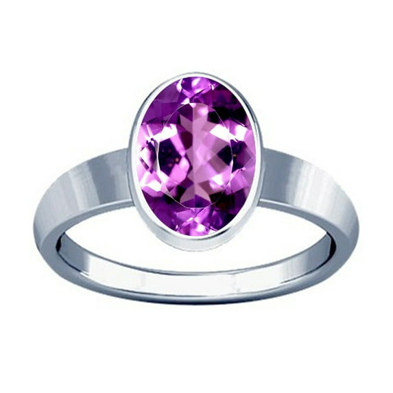 Divya Shakti 11.25-11.50 Carat Amethyst Silver Plain Design Ring ( Kataila Jamunia Gemstone Silver Plain Design Ring )(7.25)