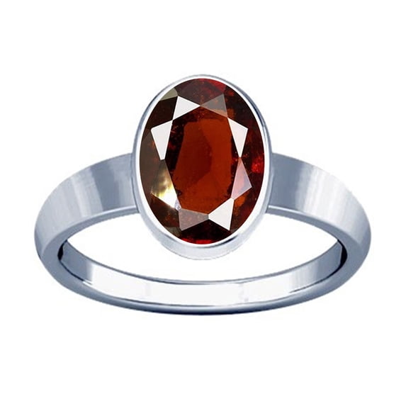 Divya Shakti 11.25-11.50 Carat Hessonite ( GOMED STONE Plain Design Ring )( Made in Silver )(5.5)